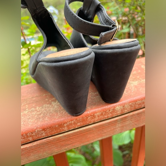 Black Forever. Brand Wedge Heels with ankle Strap - Picture 3 of 5